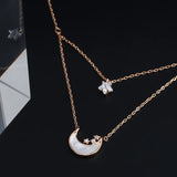 925 Silver Moon Crystal Star Pendant Choker Necklace
