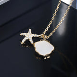 925 Silver Starfish Shell Necklace Soft Pottery