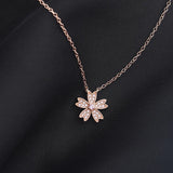 925 Silver Cherry Blossoms Charm Necklace Crystal Women Sakura Pendant Choker