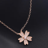 925 Silver Cherry Blossoms Charm Necklace Crystal Women Sakura Pendant Choker