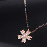 925 Silver Cherry Blossoms Charm Necklace Crystal Women Sakura Pendant Choker
