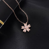 925 Silver Cherry Blossoms Charm Necklace Crystal Women Sakura Pendant Choker
