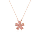 925 Silver Cherry Blossoms Charm Necklace Crystal Women Sakura Pendant Choker