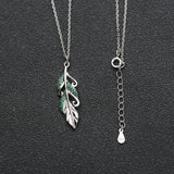 925 Silver Leaf Necklace Crystal Zircon Pendant