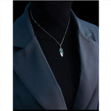 925 Silver Leaf Necklace Crystal Zircon Pendant