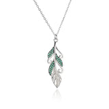 925 Silver Leaf Necklace Crystal Zircon Pendant