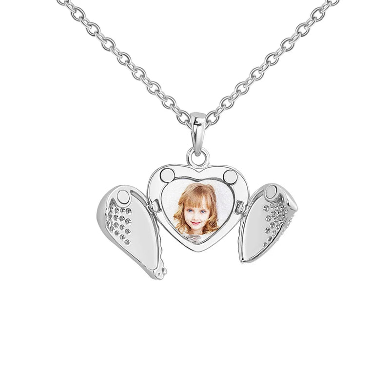Photo Box Necklace Pendant Engraved Name Diamond Heart Frame