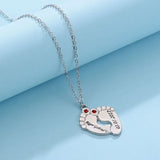 Hiyong Footprint Pendant Necklace Personalized Birth Stone Mom Dad