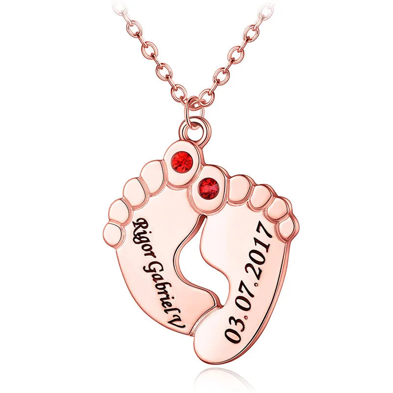Hiyong Footprint Pendant Necklace Personalized Birth Stone Mom Dad