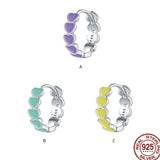 925 Silver Heart Earrings Multicolor Enamel Hoop Rainbow Jewelry