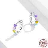 925 Silver Heart Earrings Multicolor Enamel Hoop Rainbow Jewelry
