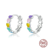 925 Silver Heart Earrings Multicolor Enamel Hoop Rainbow Jewelry