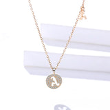 Hiyong Initial Letter Necklace 925 Silver Pendant Round Zircon Mother's Gift