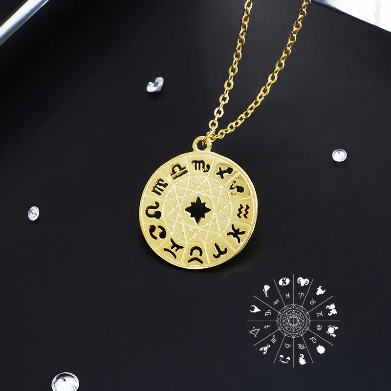 Hiyong S925 Silver Zodiac Sign Constellations Compass Pendant Necklace