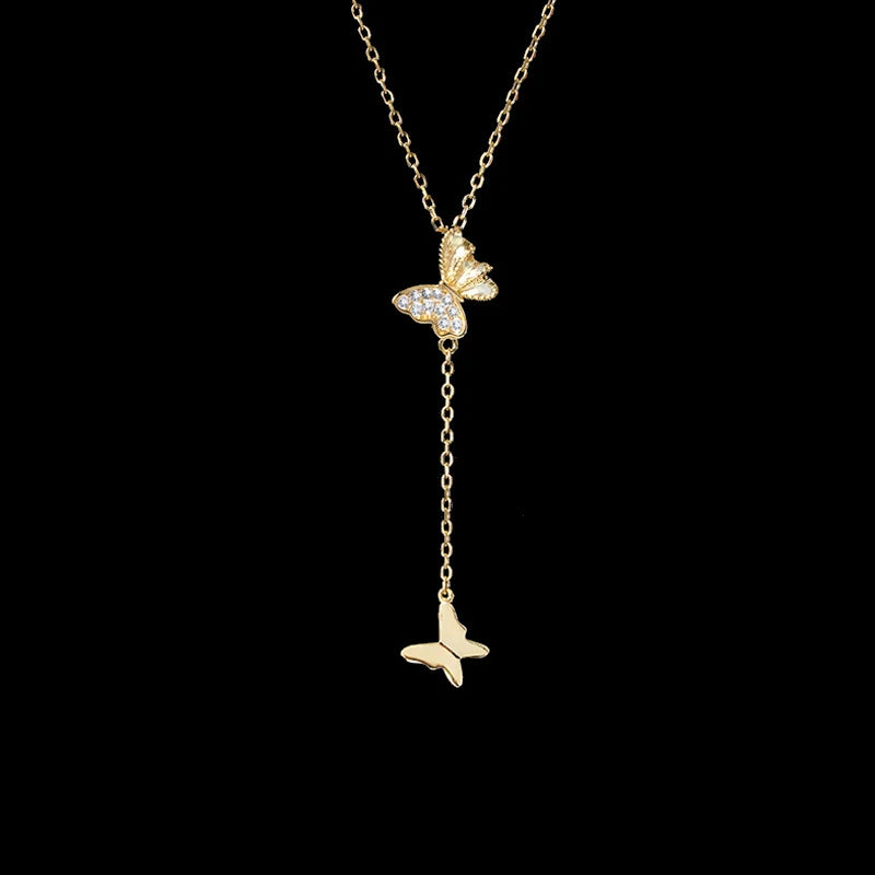 Hiyong Silver Butterfly Pendant Necklace Women Golden Statement Necklace Jewelry