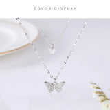 Hiyong Butterfly Pendant Necklace Double Layer Women Silver Jewelry