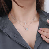 Hiyong Butterfly Pendant Necklace Double Layer Women Silver Jewelry