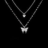 Hiyong Butterfly Pendant Necklace Double Layer Women Silver Jewelry