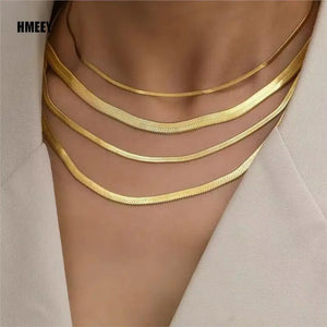Hmeey 3-5mm Women Herringbone Necklace, Silver Collarbone Chain Choker