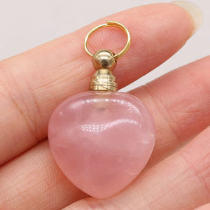 Heart-Shaped Natural Stone Perfume Bottle Pendant Chrysolite/Unakite