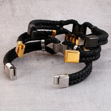 Men's Stainless Steel Leather Bracelet 2 Layer Braided 215*12mm
