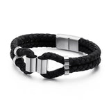 Men's Stainless Steel Leather Bracelet 2 Layer Braided 215*12mm