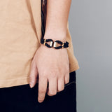 Men's Stainless Steel Leather Bracelet 2 Layer Braided 215*12mm