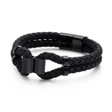 Men's Stainless Steel Leather Bracelet 2 Layer Braided 215*12mm