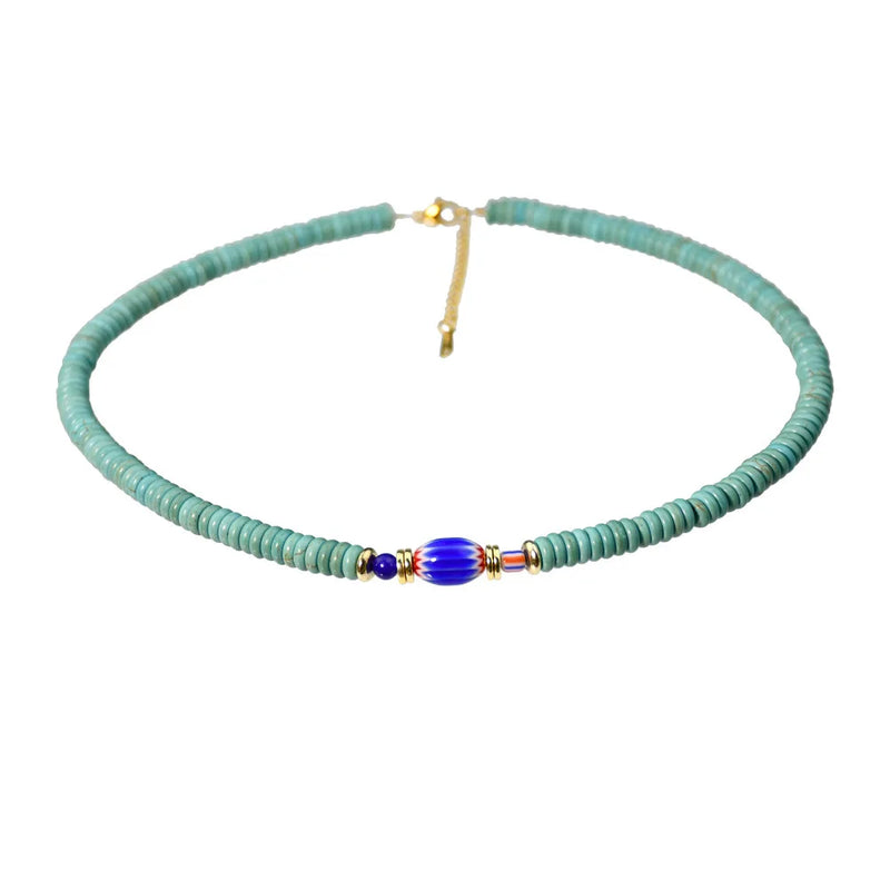 Tibet Turquoise Glass Beaded Necklace Minority Choker Collar Chain