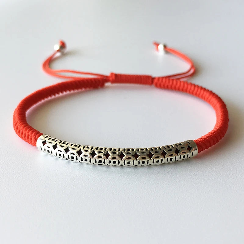 925 Silver Band Bracelets Red Thread Fine Jewelry Adjustable Wedding