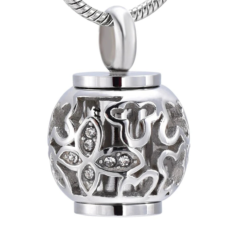 Hollow Butterfly Crystal Urn Cremation Necklace Memorial Pendant