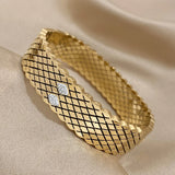 Exaggerated Cross Rhombus Cuff Bracelet with Zircon Inlay