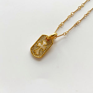 Hollow Cross Zicorn Plate Pendant Necklace 18K Yellow Plated Christian Jewelry
