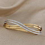 Hollow Crossed Rhinestone Stainless Steel Bracelet Cuff