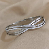 Hollow Crossed Rhinestone Stainless Steel Bracelet Cuff