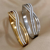 Hollow Crossed Rhinestone Stainless Steel Bracelet Cuff