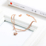 Double Layer Rose Bangle Bracelet Stainless Steel Cuff Hand Jewelry