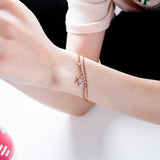Double Layer Rose Bangle Bracelet Stainless Steel Cuff Hand Jewelry