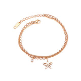 Double Layer Rose Bangle Bracelet Stainless Steel Cuff Hand Jewelry