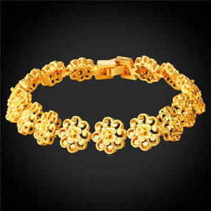 Yellow Hollow Flower Charm Bracelet Women's Jewelry
