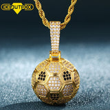 Football Pendant Necklace Ice Out CZ Hip Hop Jewelry