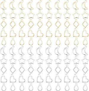 Stainless Steel Resin Craft Bezels 100pcs Hollow Frame Pendants 10 Styles