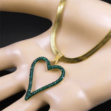 Vintage Green Crystal Heart Pendant Necklace Stainless Steel Chain Jewelry