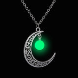Glow In The Dark Half Moon Necklace Nature Stones Pendant