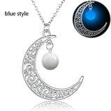 Glow In The Dark Half Moon Necklace Nature Stones Pendant