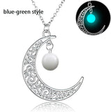 Glow In The Dark Half Moon Necklace Nature Stones Pendant
