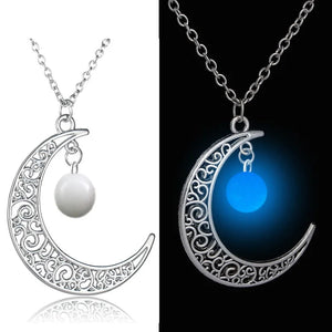 Glow In The Dark Half Moon Necklace Nature Stones Pendant