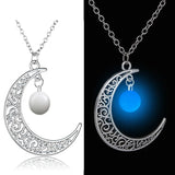 Glow In The Dark Half Moon Necklace Nature Stones Pendant