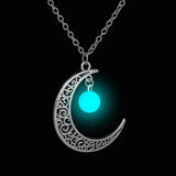 Glow In The Dark Half Moon Necklace Nature Stones Pendant