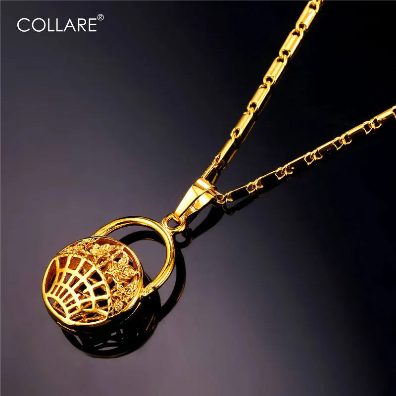 Vintage Hollow Handbag Shape Pendant Necklace Butterfly Charm